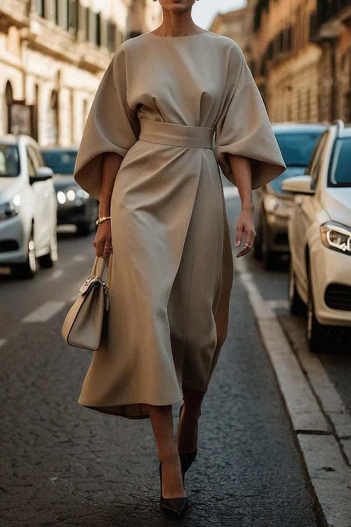 Loose Batwing Sleeve Dress Fashion Waist-tighted Solid Color Elegant Dresses For Women's Garments Apparel / Clothing