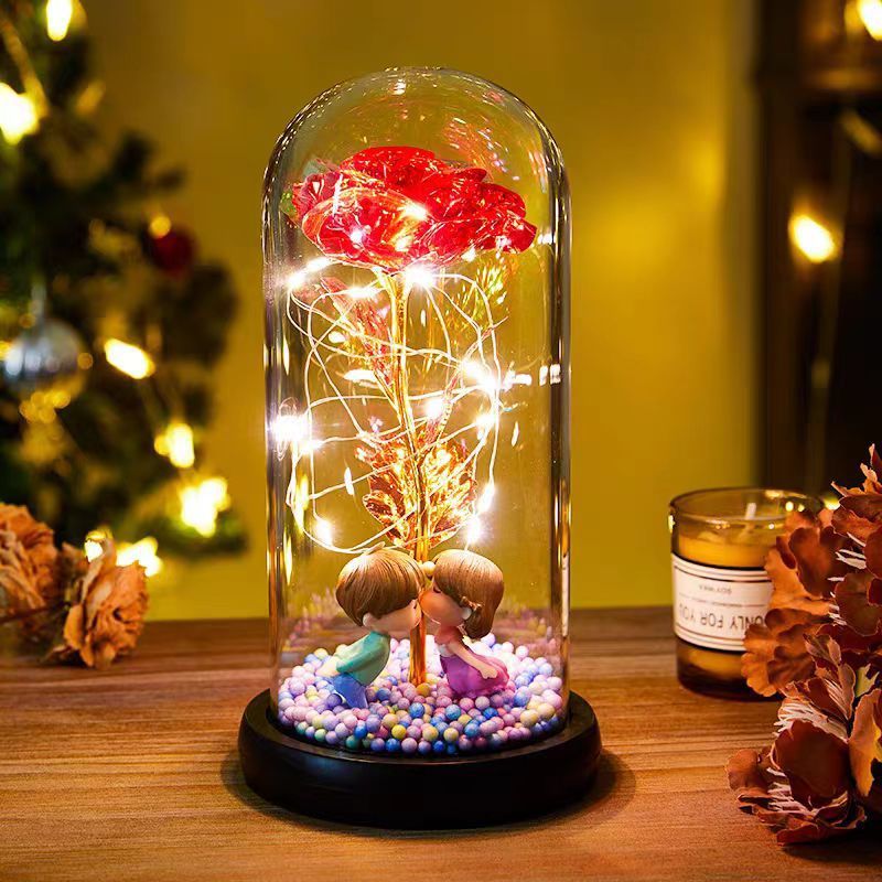 Eternal Rose LED Light Foil Flower in Glass Cover – Night Light Lamp Decor for Home, Bedroom, Wedding, Anniversary, and Any Special Occasion