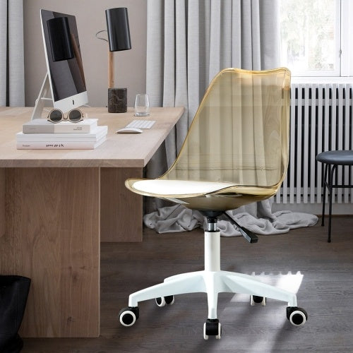 Modern Home Office Desk Chairs, Adjustable 360 Swivel Chair Engineering Plastic Armless Swivel Computer Chair With Wheels For Living Room, Bed Room Office Hotel Dining Room And Amber Brown