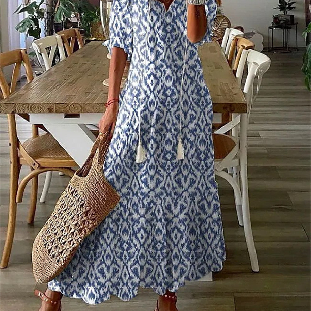 Women's Printed Medium Sleeve Long Dress Women's Garments Apparel / Clothing