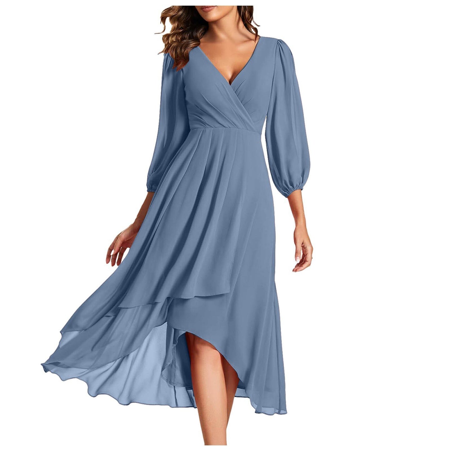 Women's V-neck Long-sleeved Dress Loose Party Evening Dress Women's Garments Apparel / Clothing