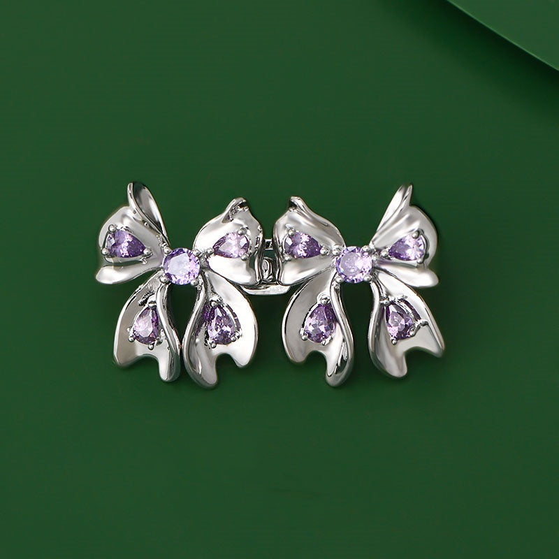 Purple Crystal Bow Waist Brooch Dual-use Belt Buckle