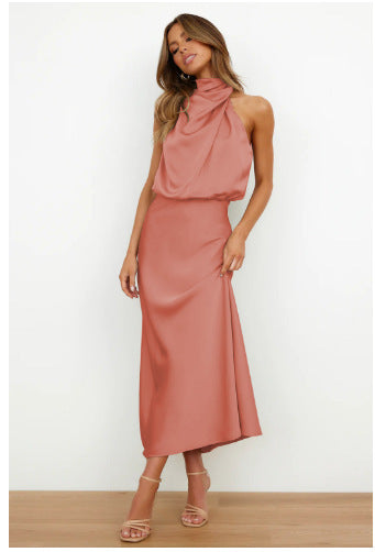 Women's Solid Color High-grade Satin Elegant Dress Women's Garments Apparel / Clothing