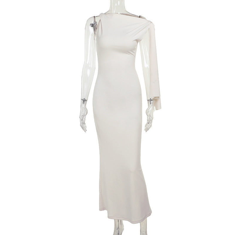 One-shoulder Ribbon Long Dress Ins Fashion Slim Sleeveless Dresses For Evening Party Club Women's Garments Apparel / Clothing