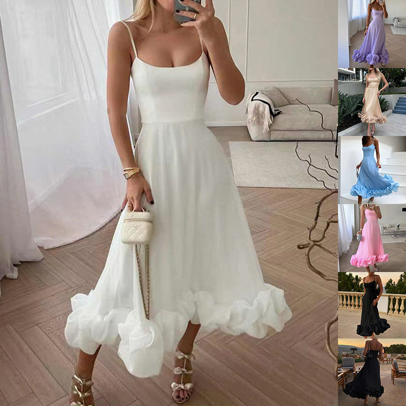 Fashion Suspenders Large Flower Swing Three-dimensional Flower A- Line Skirt Women's Garments Apparel / Clothing