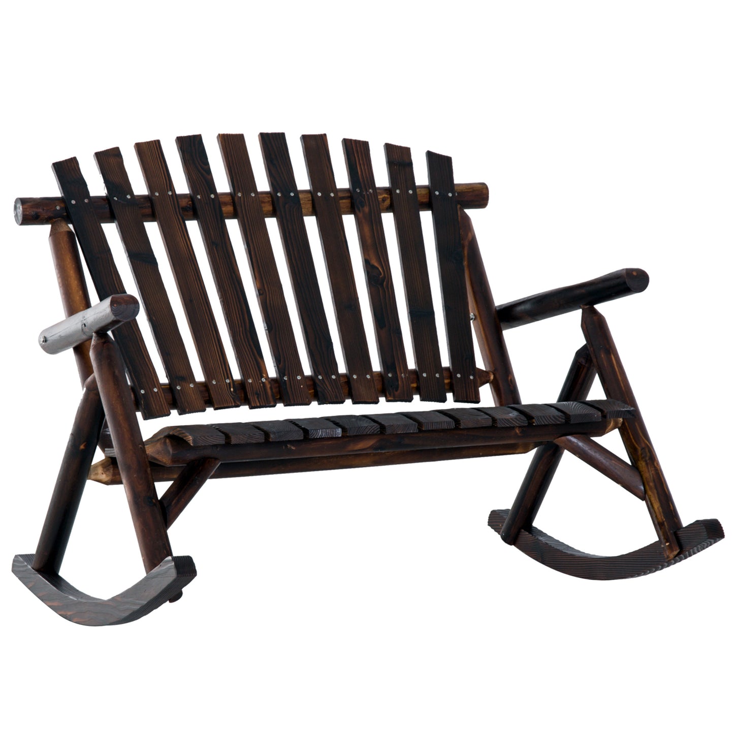 Classic Wooden High-Back Rocker, Carbonized For Garden Serenity & Relaxation, Durable Outdoor Garden Patio Furniture