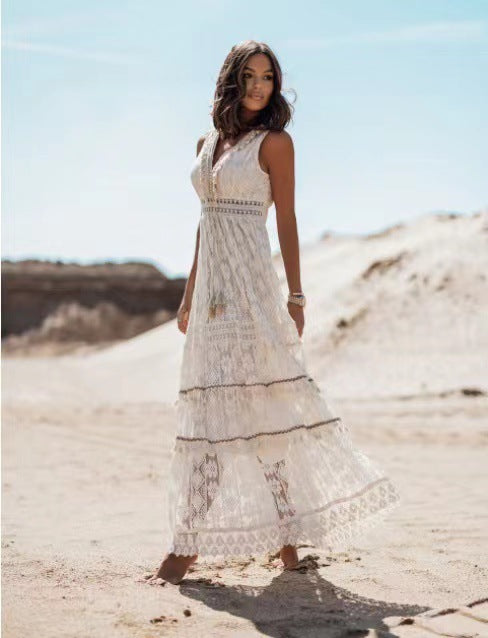 Lace Panel Waist Cut Out Dress Women's Garments Apparel / Clothing