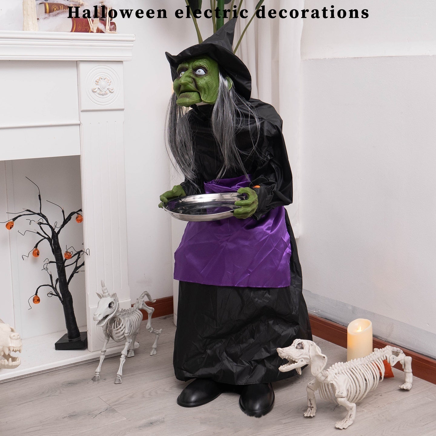Halloween End Plate Witch Electric Voice-activated Induction Decoration Home Ornaments