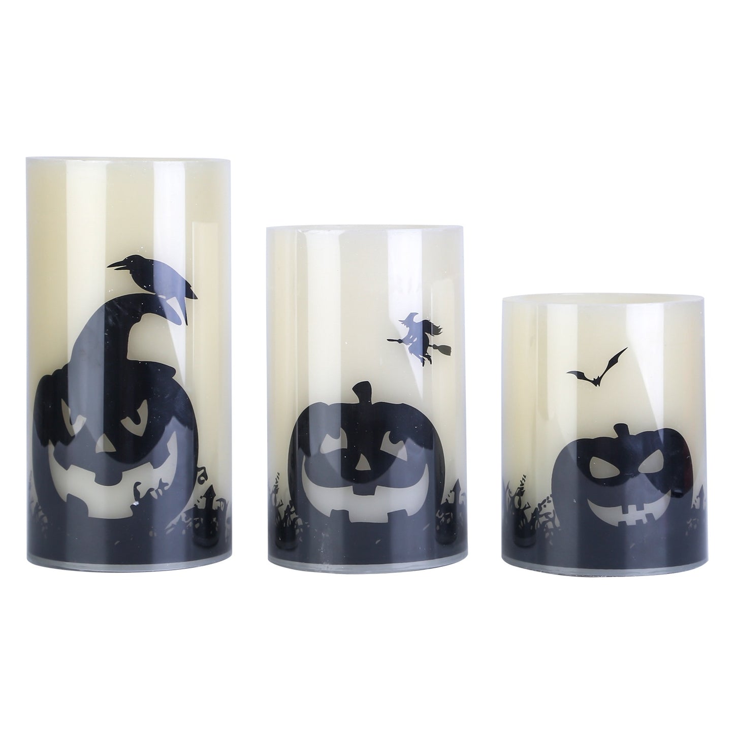 3 Pack Halloween Flameless Candle Lamp With Timer Setting Battery Operated Warm Orange Light Candles For Halloween Party Decoration Home Ornaments