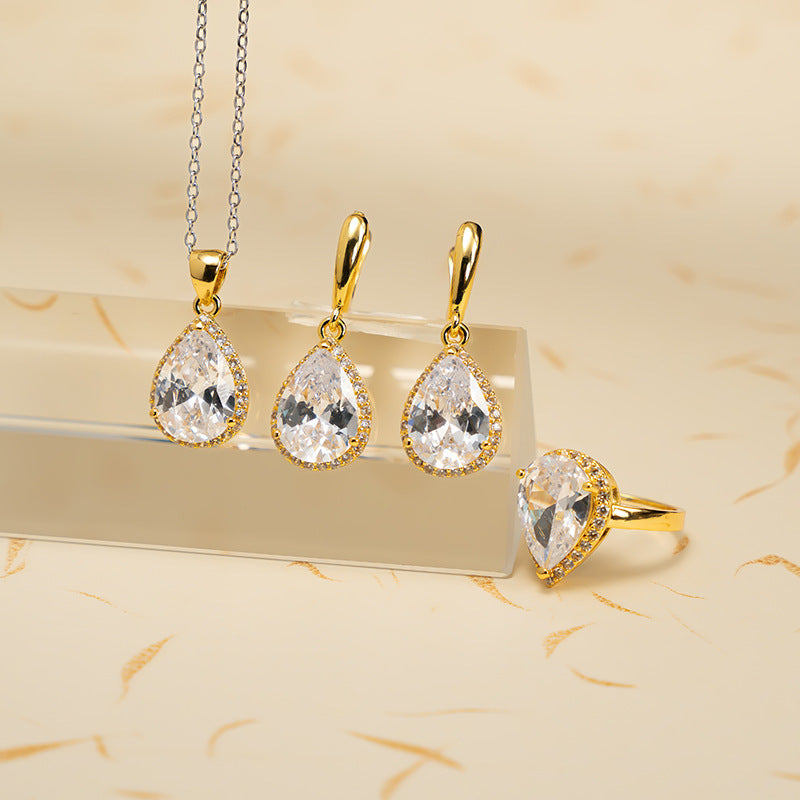 Exquisite Drop-shaped Zircon Non-fading Ornament Three-piece Set Jewelry & Accessories