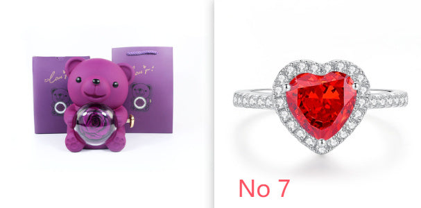 Eternal Rose Teddy Bear Gift Box with Necklace – Rotating Rose Jewelry Box & Storage Case for Women & Girlfriend, Perfect for Valentine's Day, Wedding & More