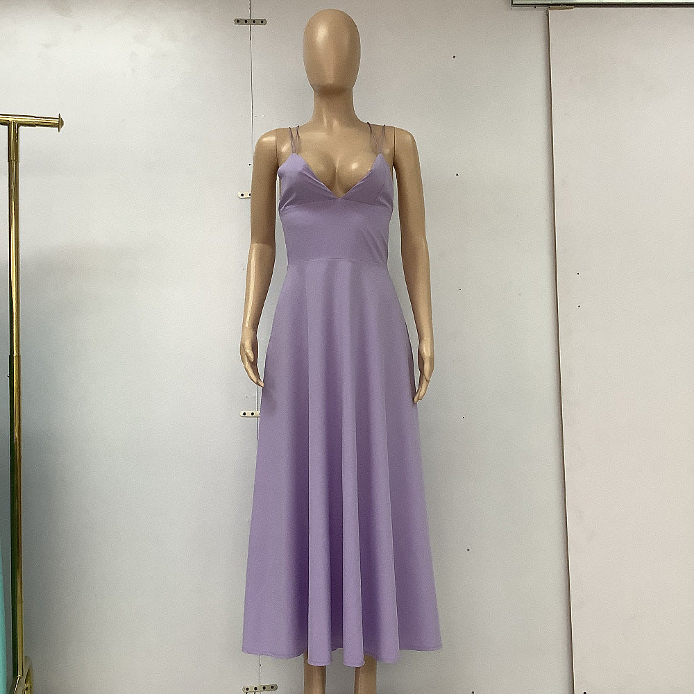 Sexy V-neck Suspender Dress Summer Fashion A-Line Long Dresses For Women's Garments Apparel / Clothing