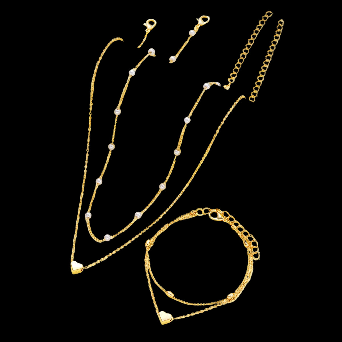 Double-layer Stacked Bag Round Beads Love Pearl Bracelet Necklace Jewelry Set Jewelry & Accessories