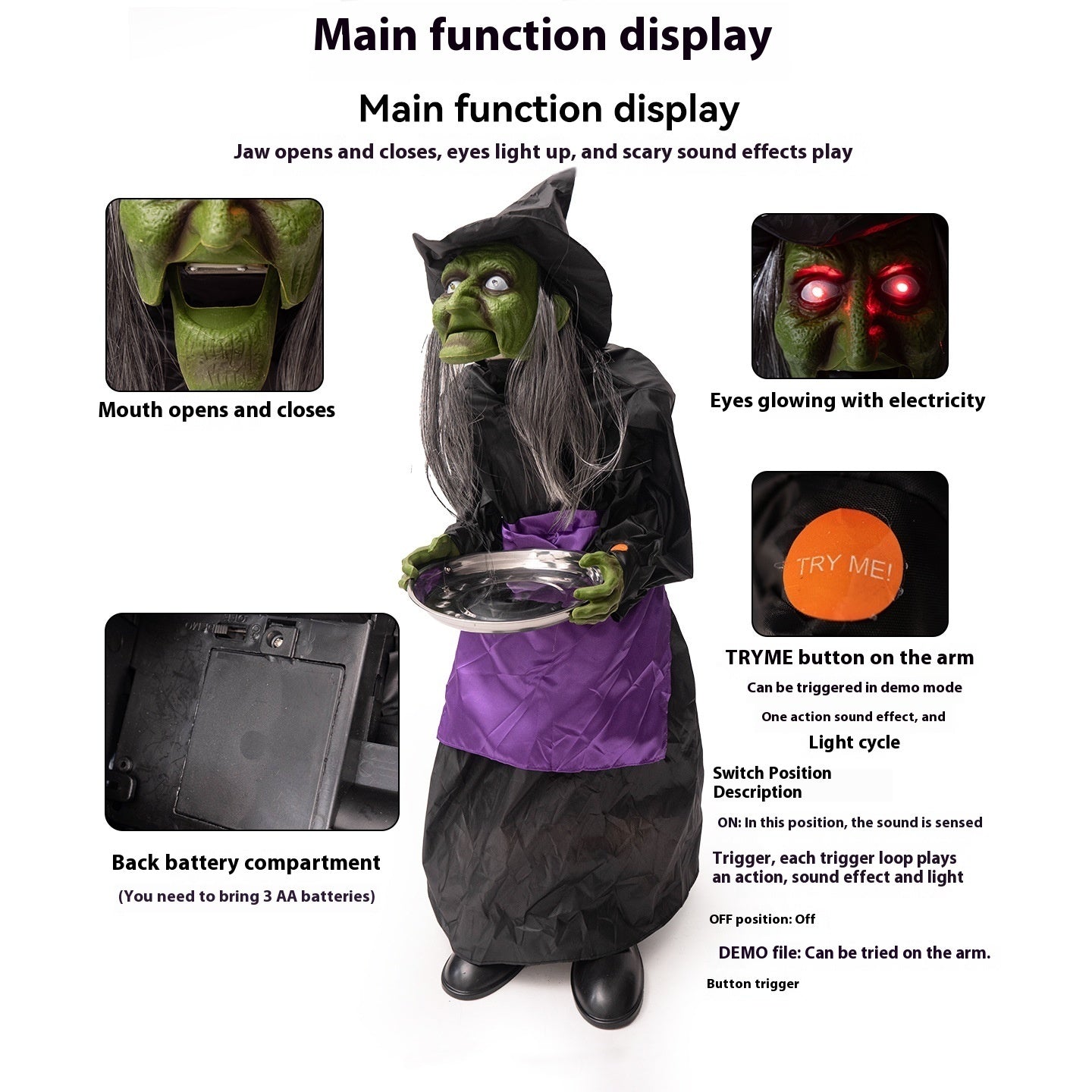 Halloween End Plate Witch Electric Voice-activated Induction Decoration Home Ornaments