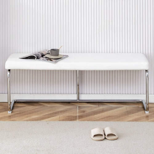 White Shoe Changing Stool, Silver Metal Legs, Sofa Stool Dining Chair, Suitable For Bedroom ,fitting Room, Storage Room, Dining Room, Living Room. 005