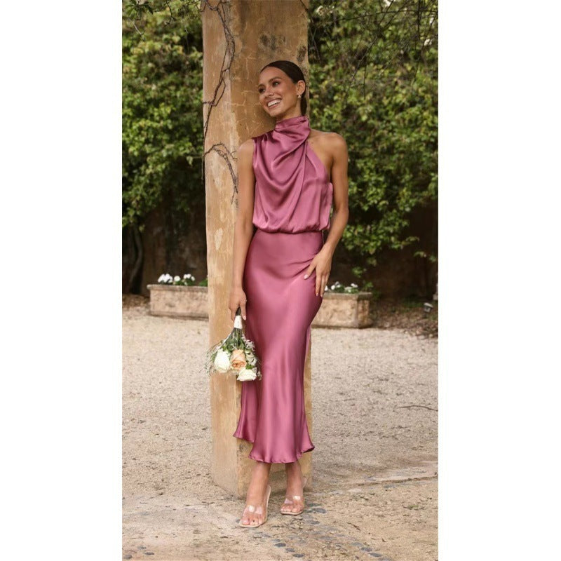Sleeveless Halter Neck Dress Summer Fashion Temperament Evening Dresses For Women's Garments Apparel / Clothing