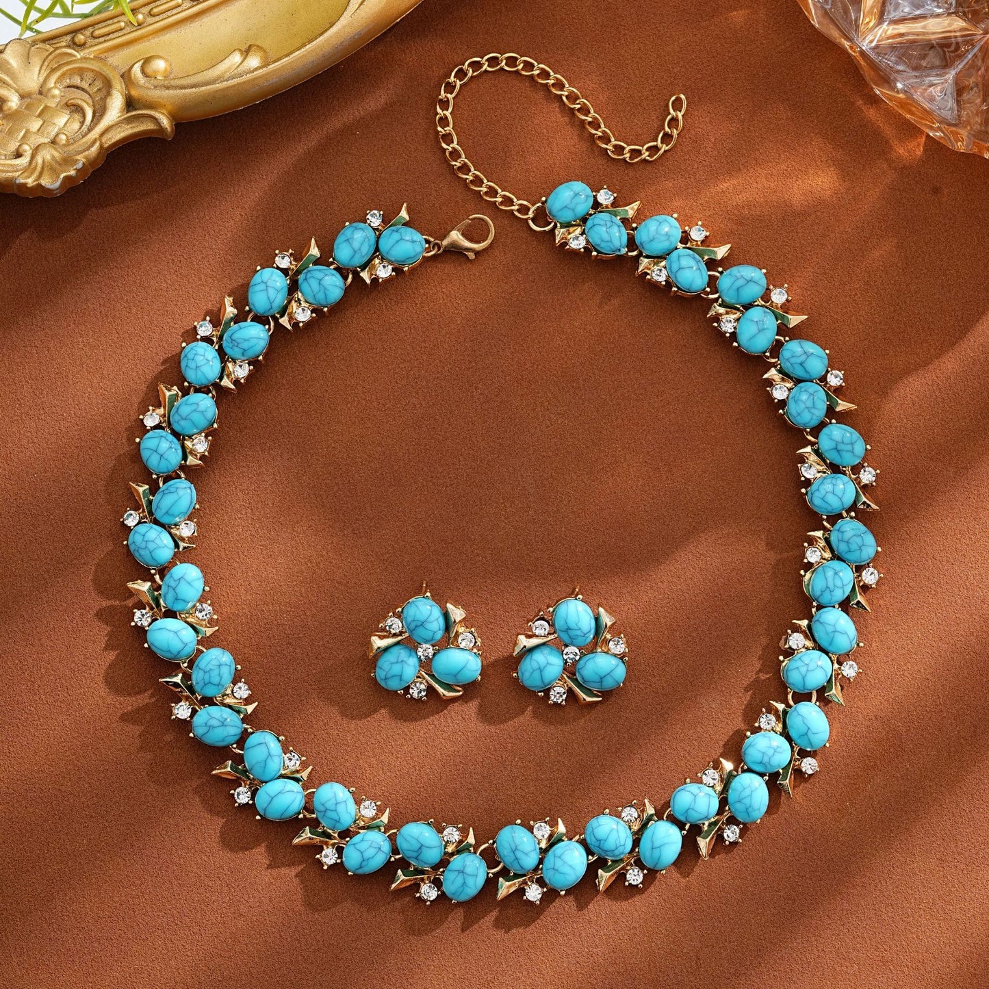 Turquoise Pearl Necklace And Earrings Suite Jewelry & Accessories