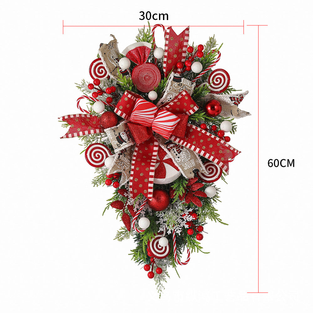 Christmas Wreath Candy Upside Down Tree Garland Artificial Xmas Ornament Hpme Porch Window Door Wall Hanging Decoration Home Ornaments