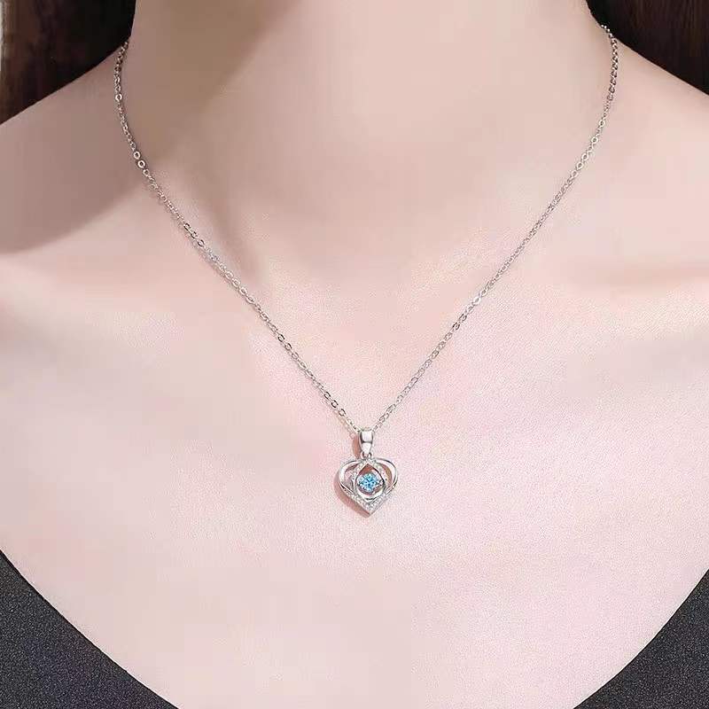 Collier en forme de cœur battant S925 pour femme, bijou de luxe avec strass, idéal pour la Saint-Valentin