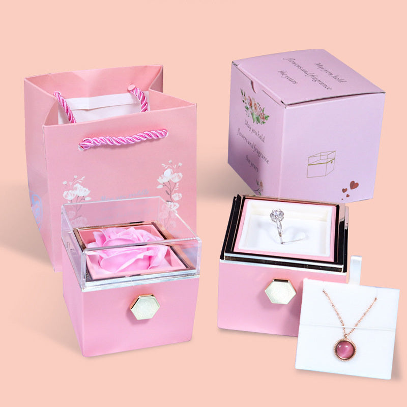 Rotating Soap Flower Rose Gift Box - Creative Rotating Rose Jewelry Packaging Box - Perfect Gift for Any Occasion