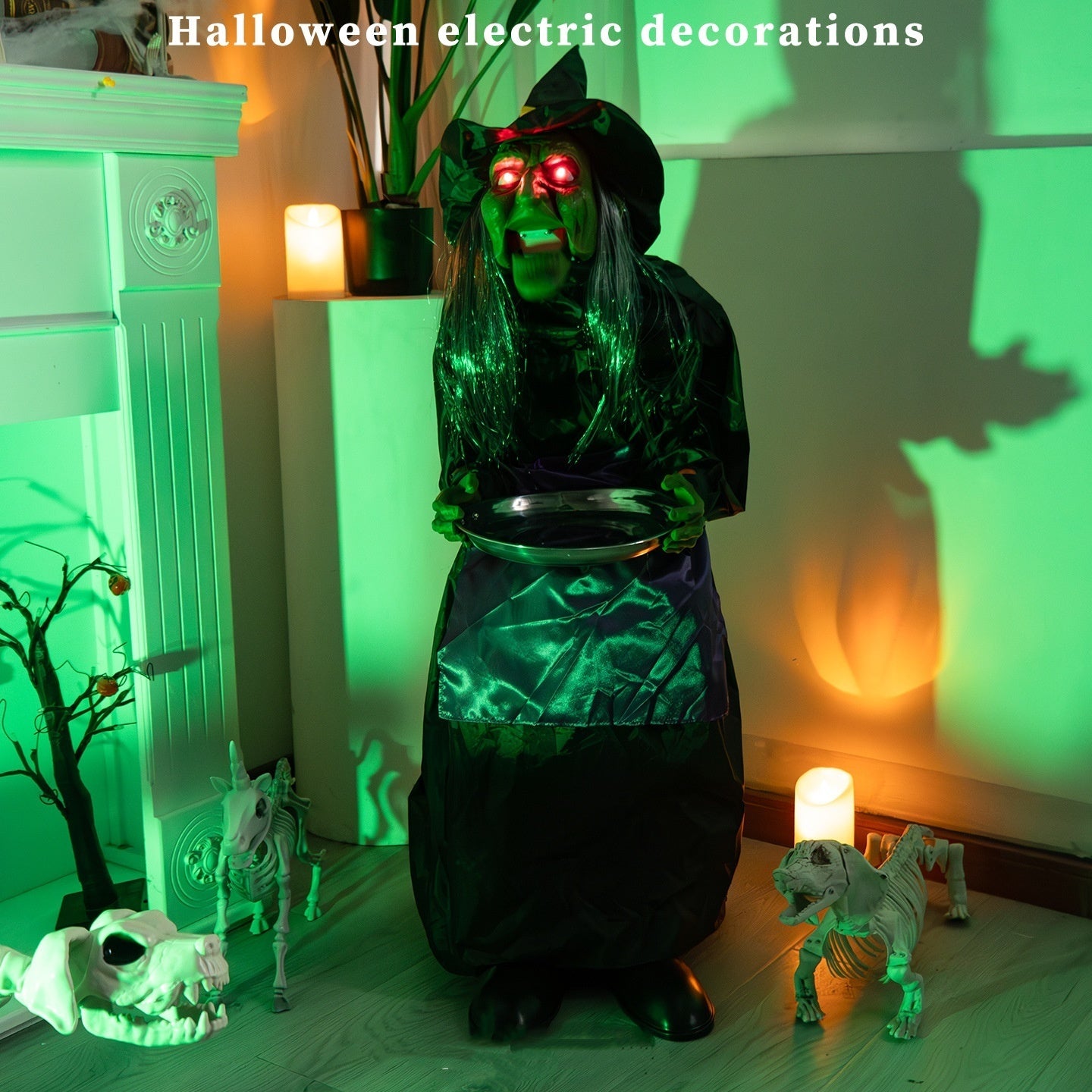 Halloween End Plate Witch Electric Voice-activated Induction Decoration Home Ornaments