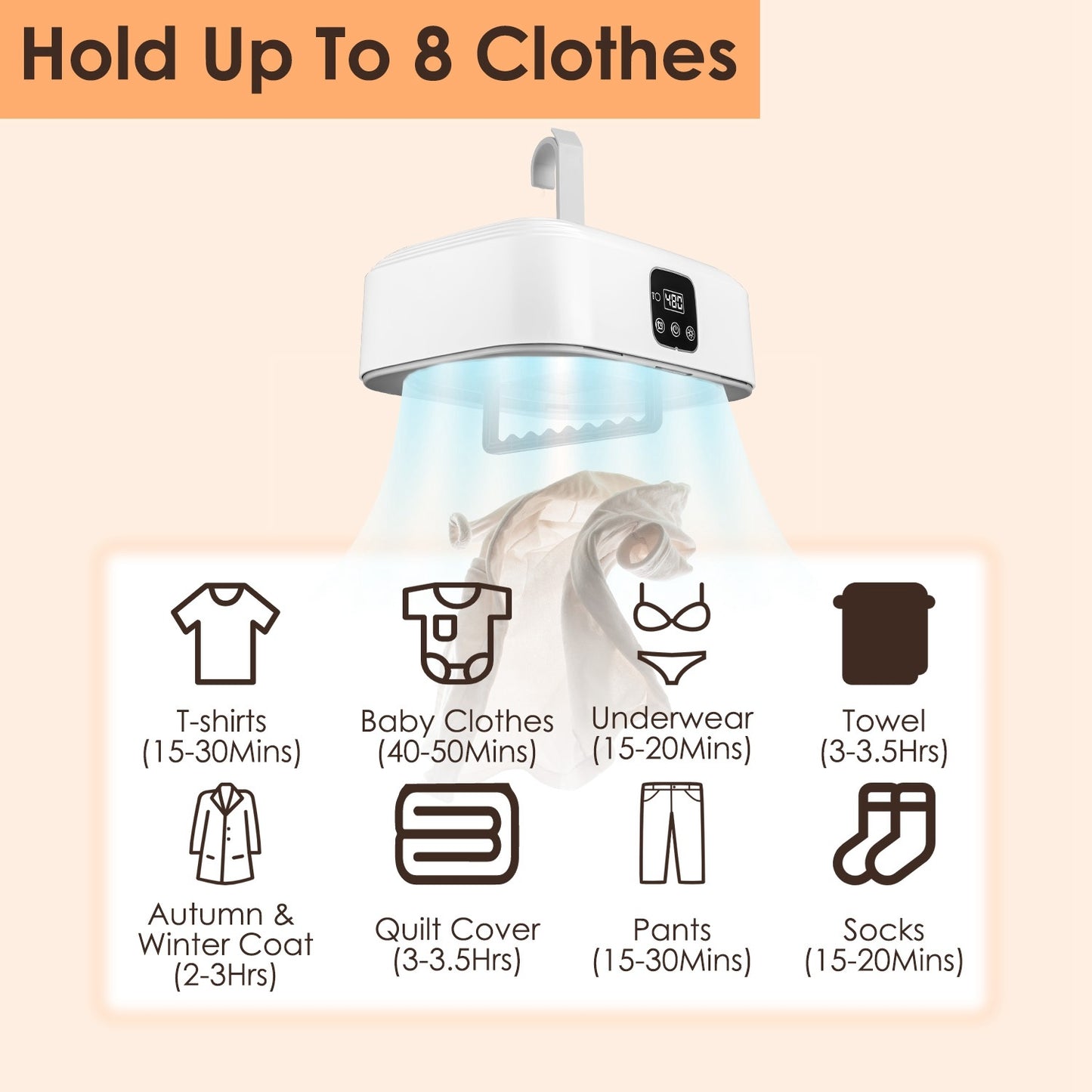 1Pc Portable Clothes Dryer Mini Dryer Foldable Dryer Machine With Timer UV Sterilization 2 Drying Modes Remote Control For Apartment Dorm RV Travel Home Appliances Home Essentials