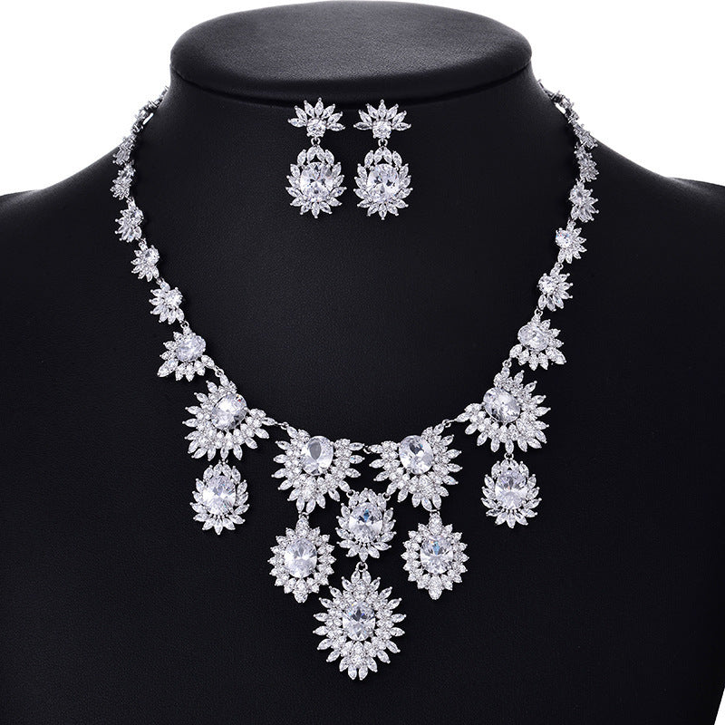 Jewelry Colorful Zircon Earrings Necklace Set Bridal Wedding Jewelry/Accessories