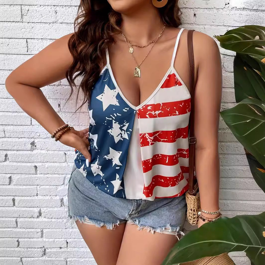 American Independence Day Flag Digital Printing Off-shoulder Vest Apparel / Clothing