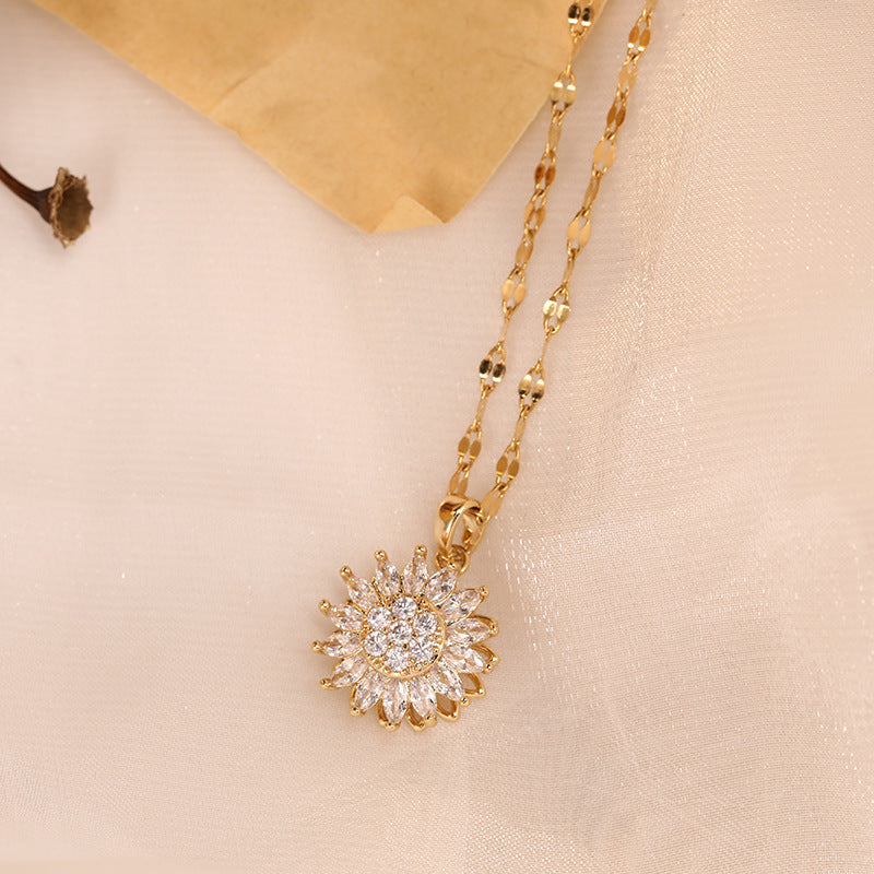Double-layer Rotatable Sunflower Necklace Jewelry & Accessories