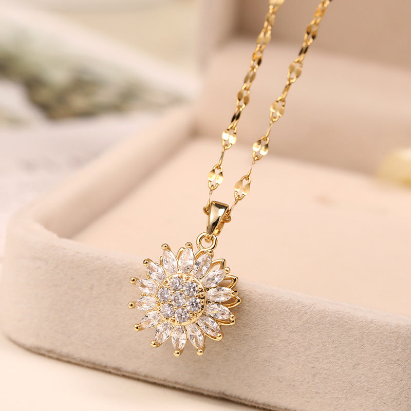 Double-layer Rotatable Sunflower Necklace Jewelry & Accessories