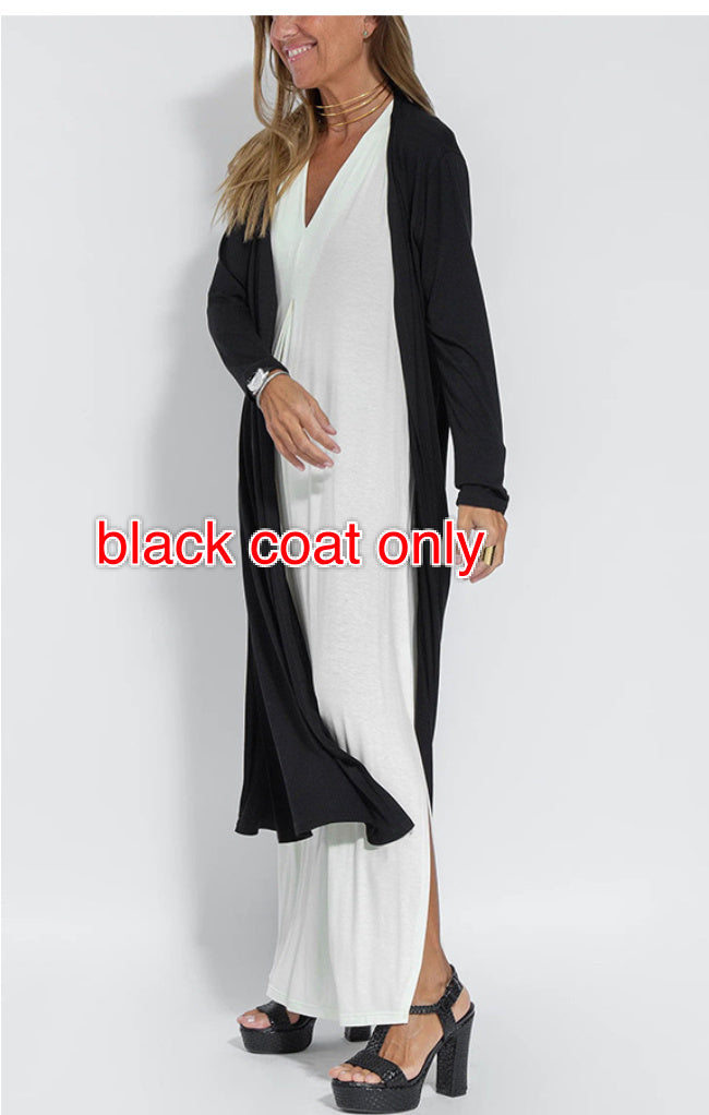 New Solid Color V-neck Sleeveless Dress Long Cardigan Jacket Suit For Women's Garments Apparel / Clothing
