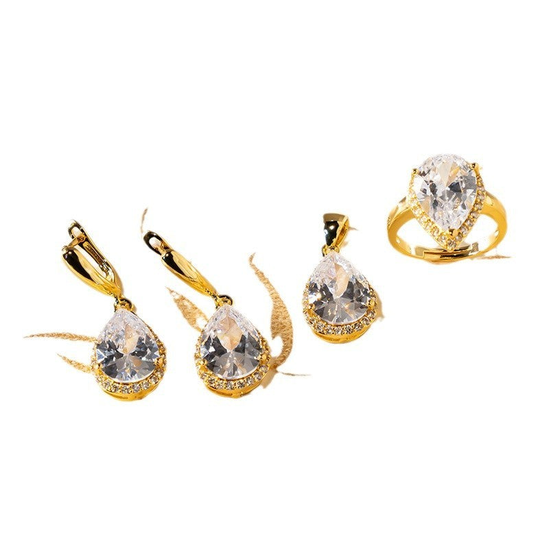 Exquisite Drop-shaped Zircon Non-fading Ornament Three-piece Set Jewelry & Accessories