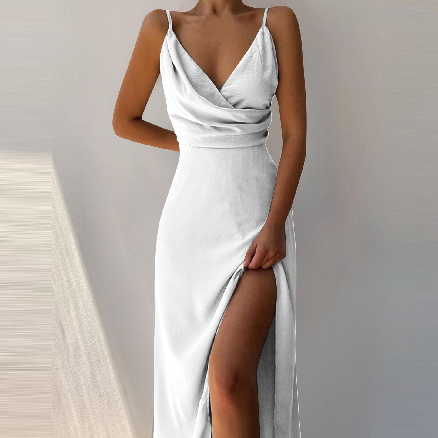 V-neck Slit Sling Dress Summer Fashion Sexy Slim Suspender Dresses For Women's Garments Apparel / Clothing