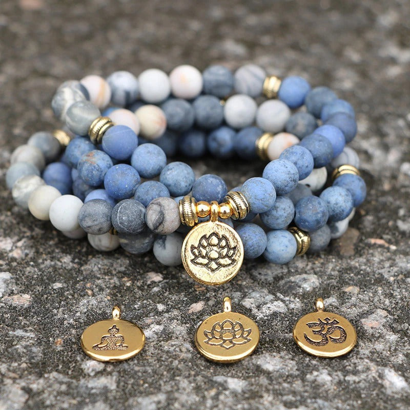 Amazon Stone Tiger Eye Stone Bracelet Necklace 108 Buddha Beads Lotus Bracelet Jewelry & Accessories