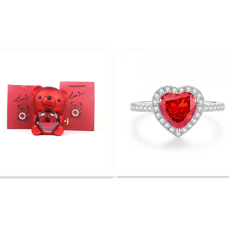 Eternal Rose Teddy Bear Gift Box with Necklace – Rotating Rose Jewelry Box & Storage Case for Women & Girlfriend, Perfect for Valentine's Day, Wedding & More