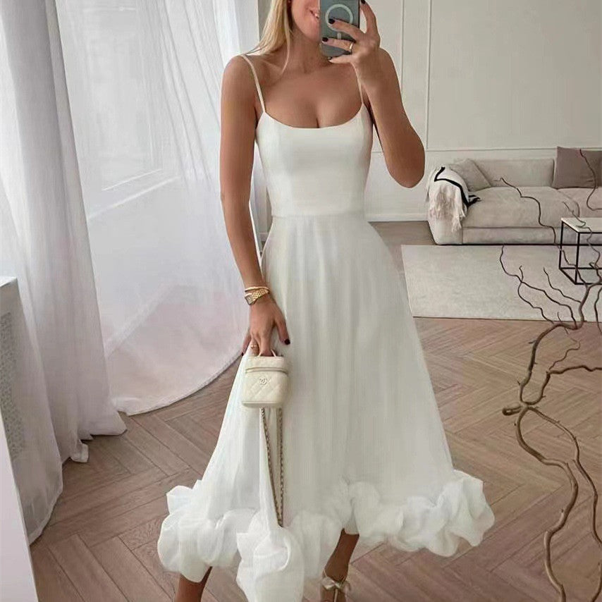 Fashion Suspenders Large Flower Swing Three-dimensional Flower A- Line Skirt Women's Garments Apparel / Clothing