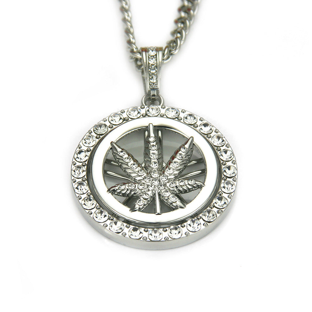 European Hip Hop Diamond Maple Leaf Turntable Necklace For Men Jewelry & Accessories