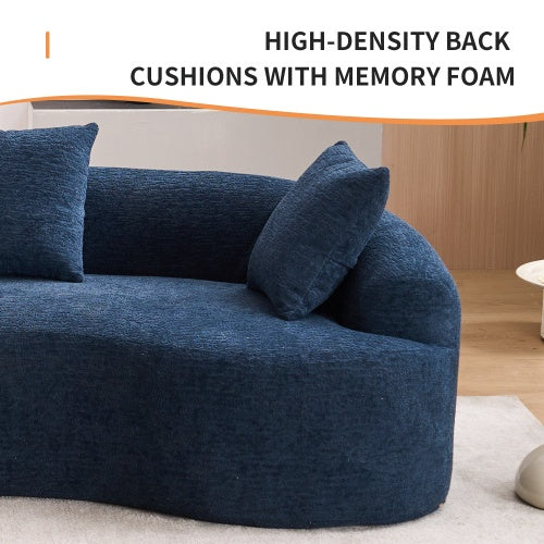 LY-025 COMPRESSION SOFA4 Seater Blue Sofa With Wood Grain Chenille Fabric, 30D ,60 Hardness Full Sponge,4 Pillows For Living Room, Home Furniture Sleeper Sectional Sofa For Apartment
