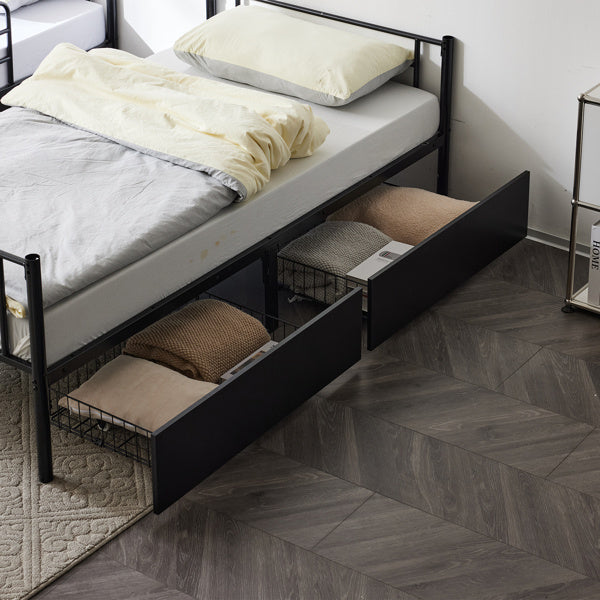 Double Decker Bunk Bed With Drawers Black, Detachable Twin Bed Furniture