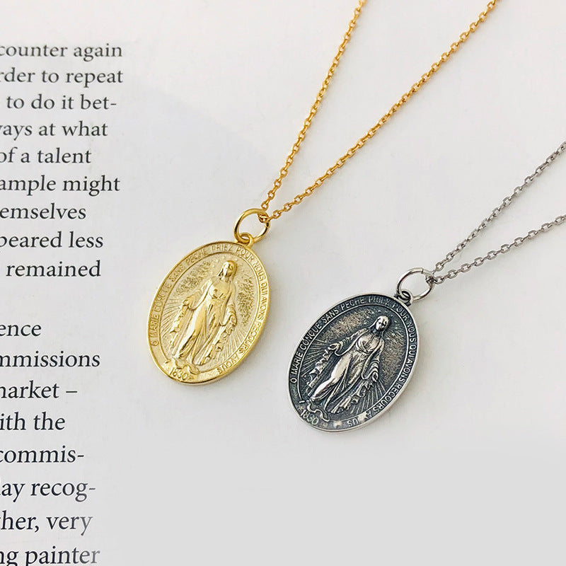 S925 Sterling Silver Vintage Embossed Portrait Pendant Jewelry & Accessories