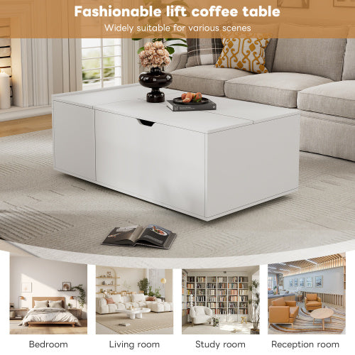 Lift Up Coffee Table, Coffee Table With Drawer, Wooden Tea Tables End Tables For Living Room Furniture , White