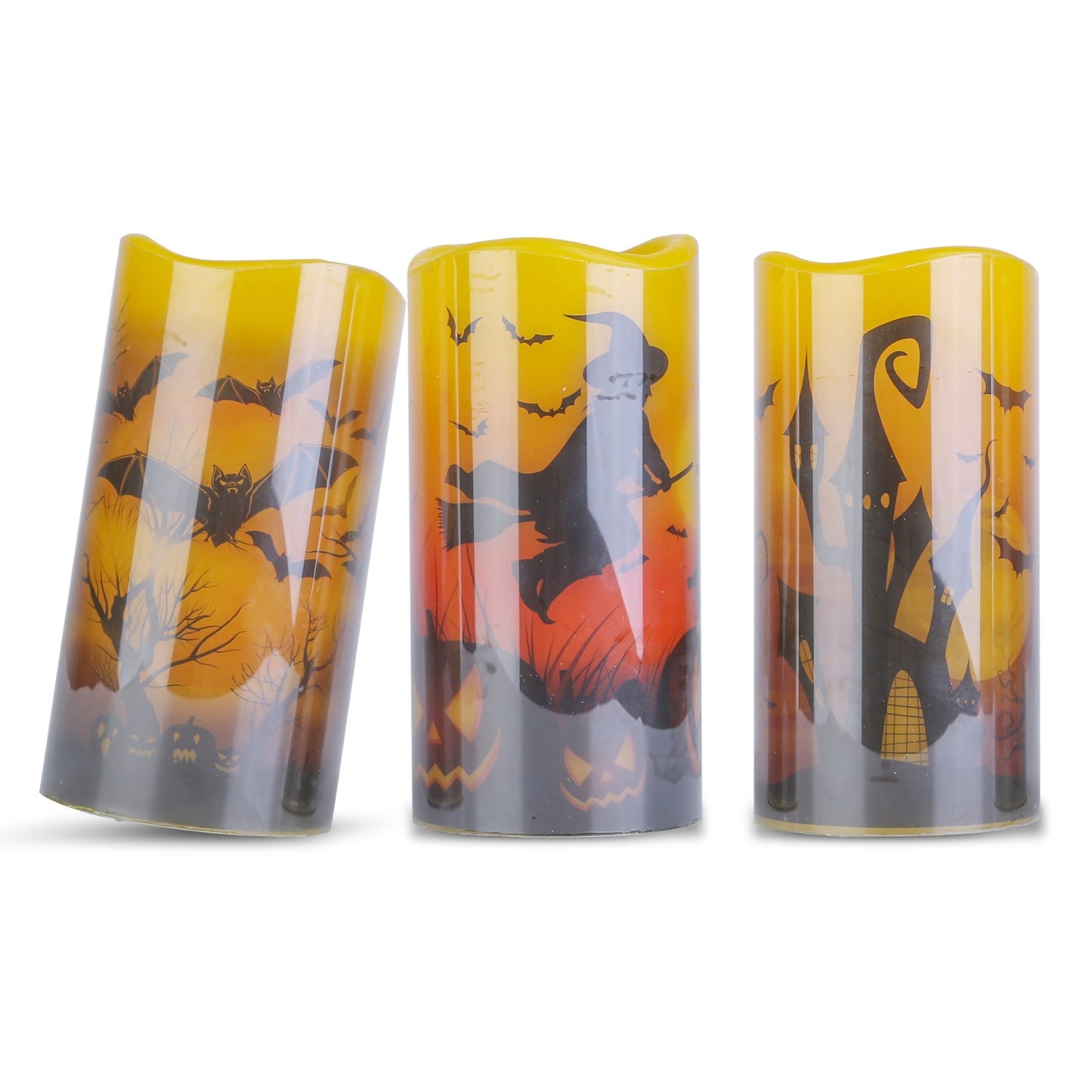 3 Pack Halloween Flameless Candle Lamp With Timer Setting Battery Operated Warm Orange Light Candles For Halloween Party Decoration Home Ornaments