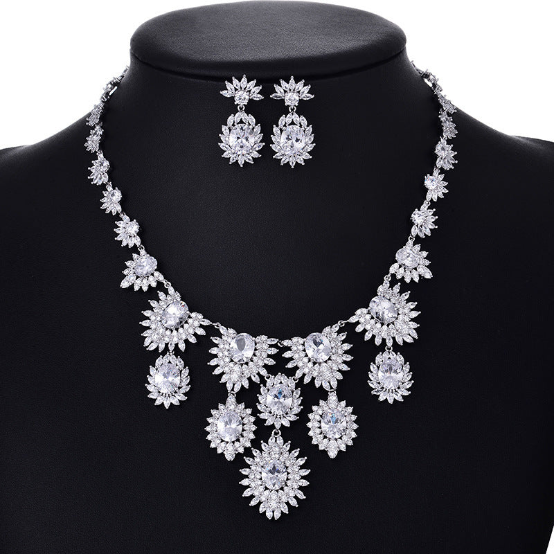 Jewelry Colorful Zircon Earrings Necklace Set Bridal Wedding Jewelry/Accessories
