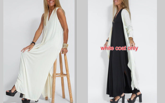 New Solid Color V-neck Sleeveless Dress Long Cardigan Jacket Suit For Women's Garments Apparel / Clothing
