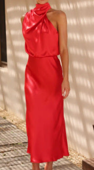 Women's Solid Color High-grade Satin Elegant Dress Women's Garments Apparel / Clothing
