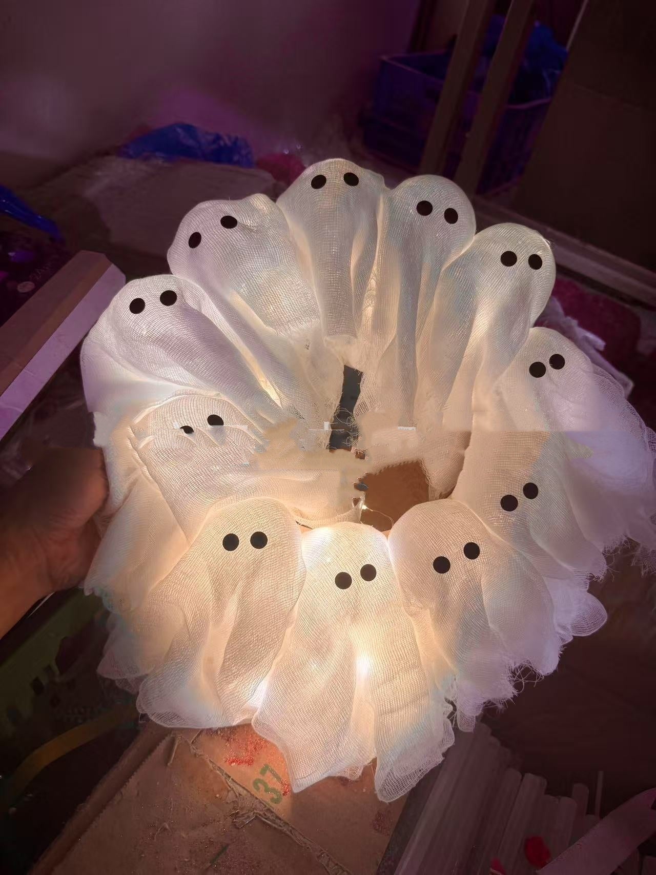 Halloween Decorations Ghost Wreath Cute Ghost Halloween Door Sign For Door Porch Wall Holiday Home Decor Glow Ghost Lights Home Ornaments