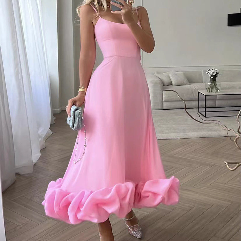 Fashion Suspenders Large Flower Swing Three-dimensional Flower A- Line Skirt Women's Garments Apparel / Clothing
