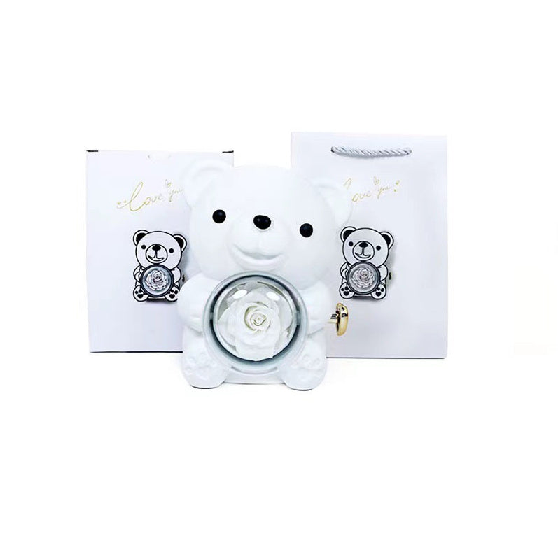 Eternal Rose Teddy Bear Gift Box with Necklace – Rotating Rose Jewelry Box & Storage Case for Women & Girlfriend, Perfect for Valentine's Day, Wedding & More