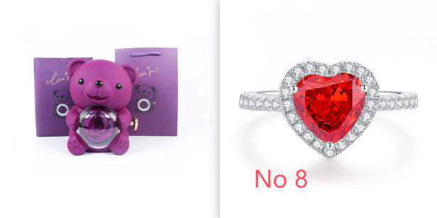 Eternal Rose Teddy Bear Gift Box with Necklace – Rotating Rose Jewelry Box & Storage Case for Women & Girlfriend, Perfect for Valentine's Day, Wedding & More