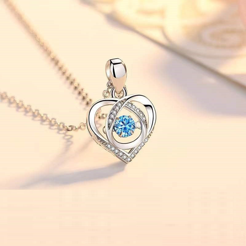 Collier en forme de cœur battant S925 pour femme, bijou de luxe avec strass, idéal pour la Saint-Valentin